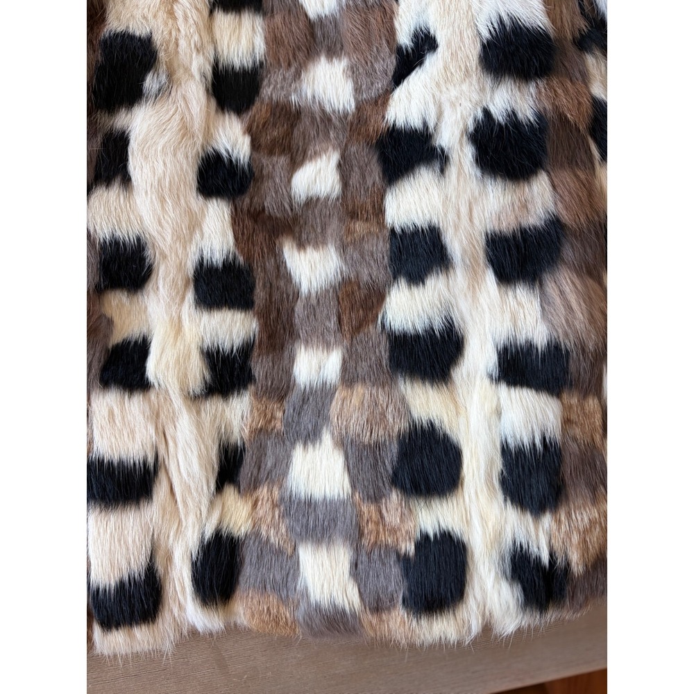 vintage 70s patchwork rabbit fur jacket mid-century Curly Top Hong Kong mob wife - Picture 5 of 11